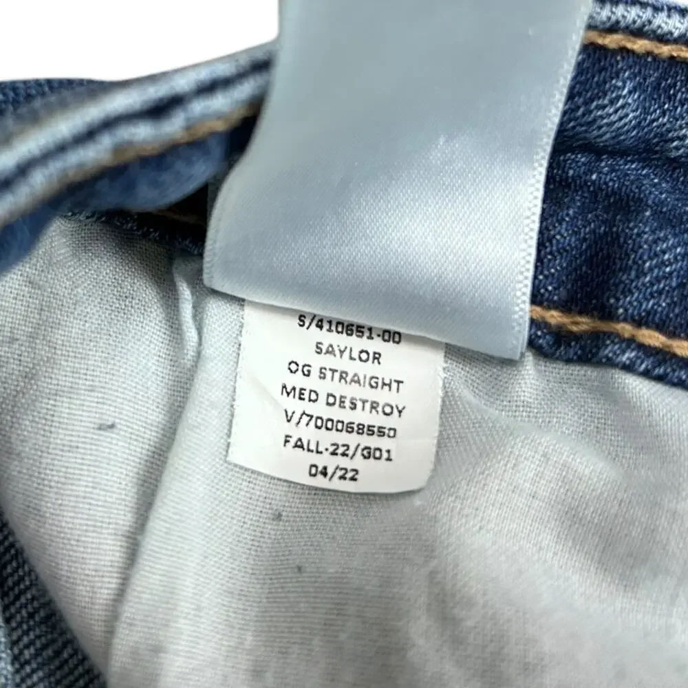 Old Navy OG Straight Jeans High Rise Ripped Distressed Raw Hem Blue Denim size 6 - Picture 10 of 10